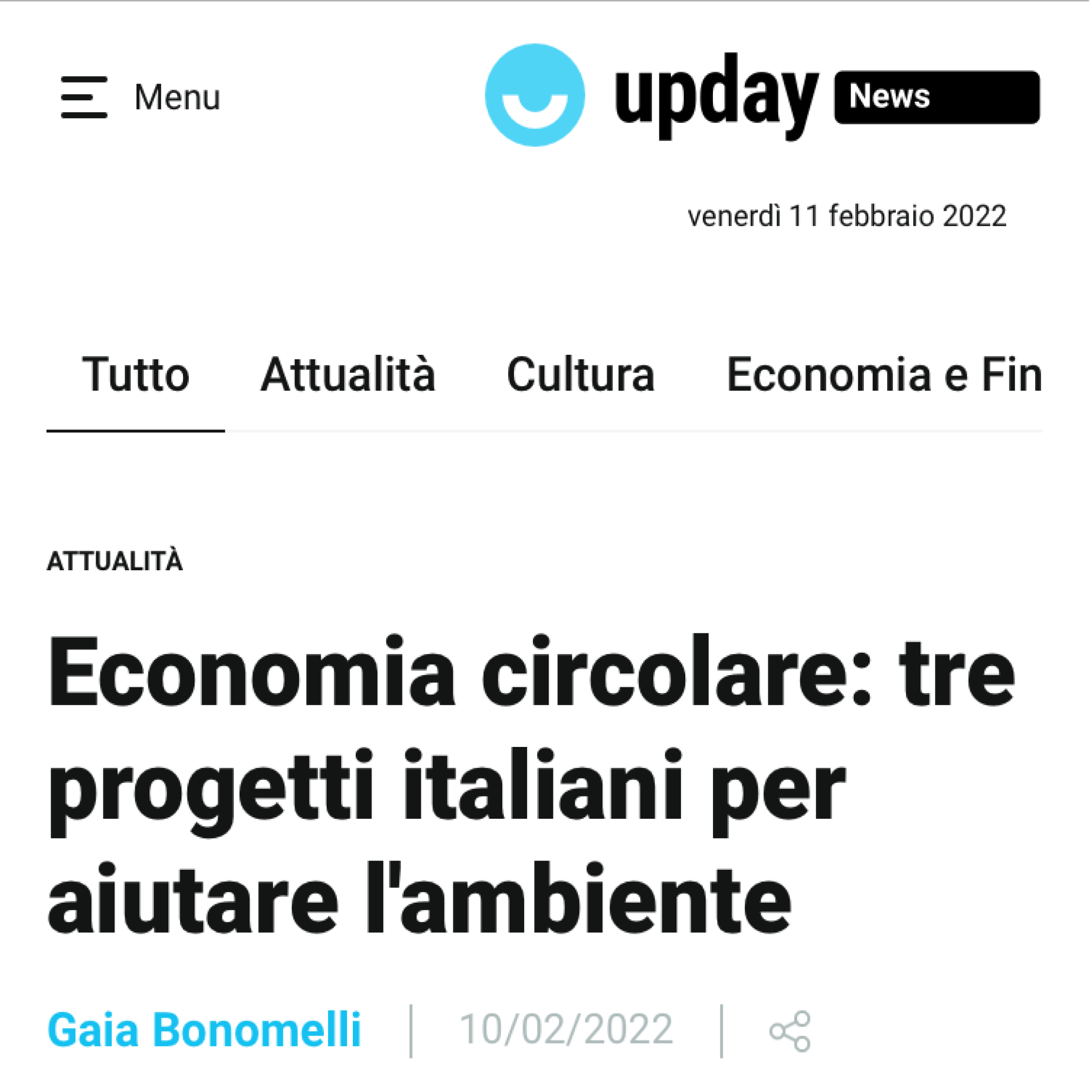 Nazena su Upday - 3 progetti italiani per aiutare l'ambiente
